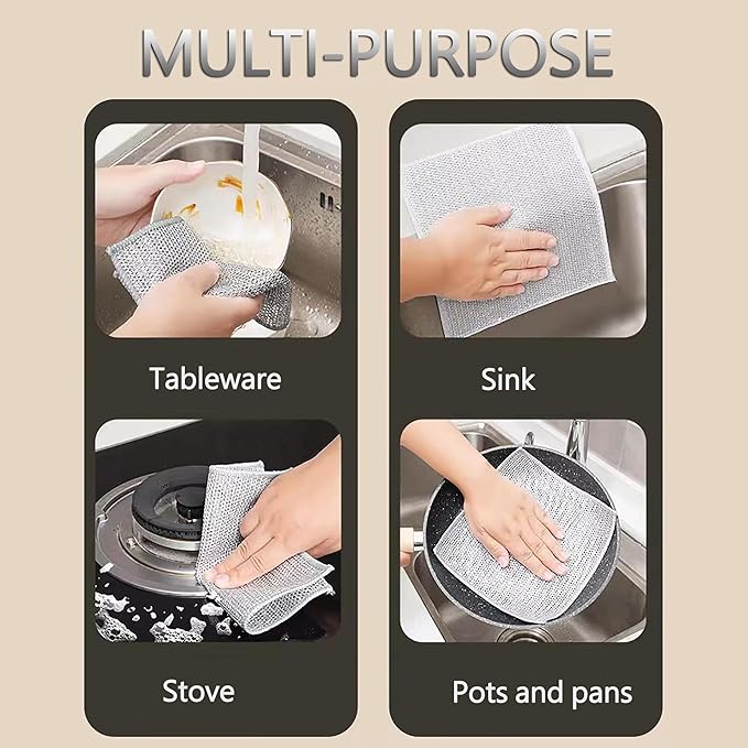 Multipurpose Wire Dishwashing Rags For Wet (Pack of 8)
