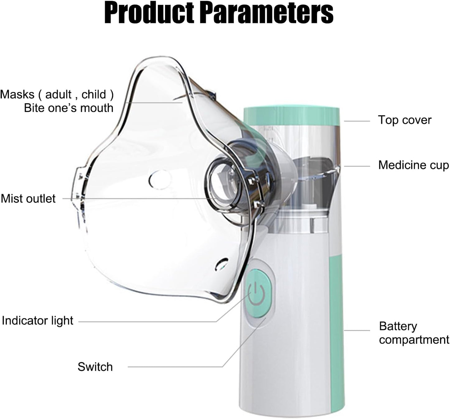 Handheld Nebulizer - Rechargeable & Portable with Mouthpiece and 2 Masks for Adults & Kids