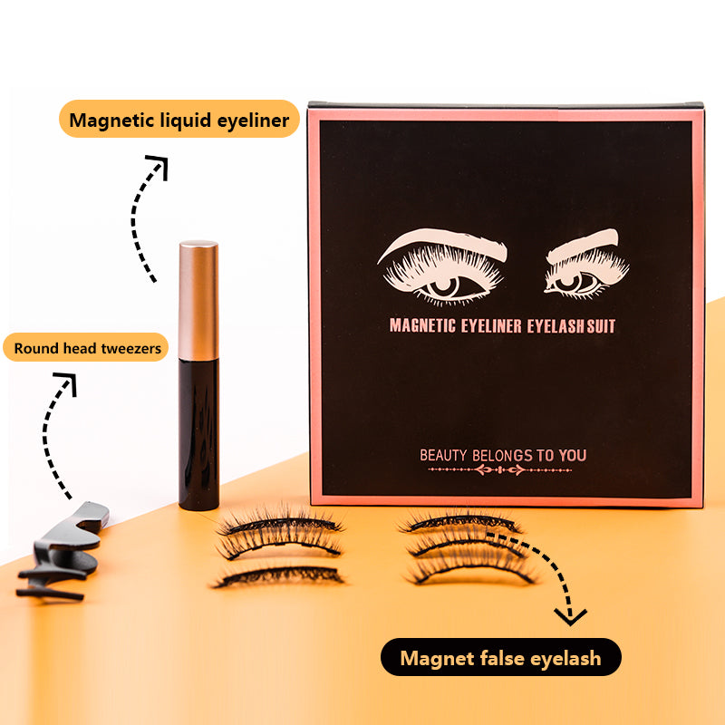 Magnetic Eyelash (3 Pair) With Magnetic Liquid Eye Liner & Tweezer
