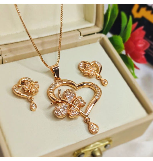 Gold Plated Heart Butterfly Fancy Gold Plated Necklace Set for Girls/Women